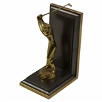 Figural Mid Swing Hand Cast Quality Metalware Golfer Statue Bookend