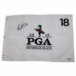 Brooks Koepka Signed 2019 PGA at Bethpage Black White Embroidered Flag BECKETT #BJ082790