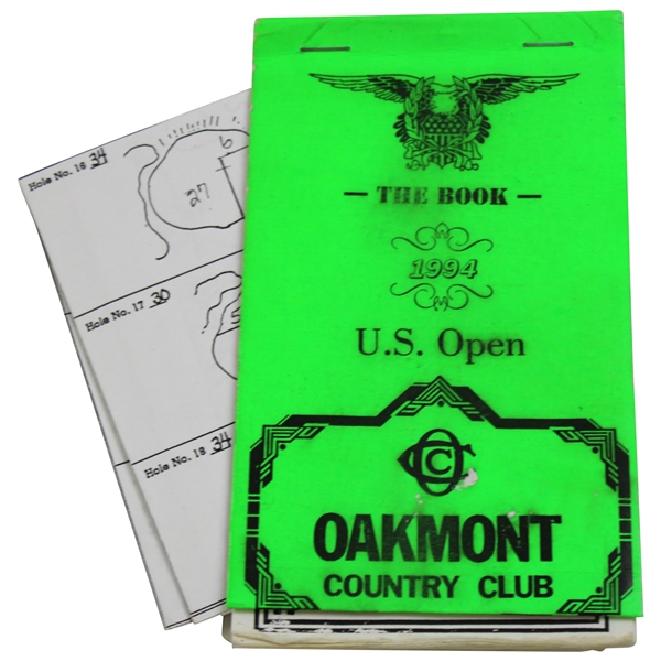 Arnold Palmer Final U.S. Open 1994 Original Used Yardage Book & Pin Placement Sheet