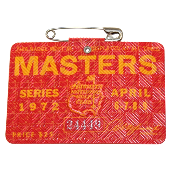 1972 Masters Tournament SERIES Badge #24449 - Jack Nicklaus Win