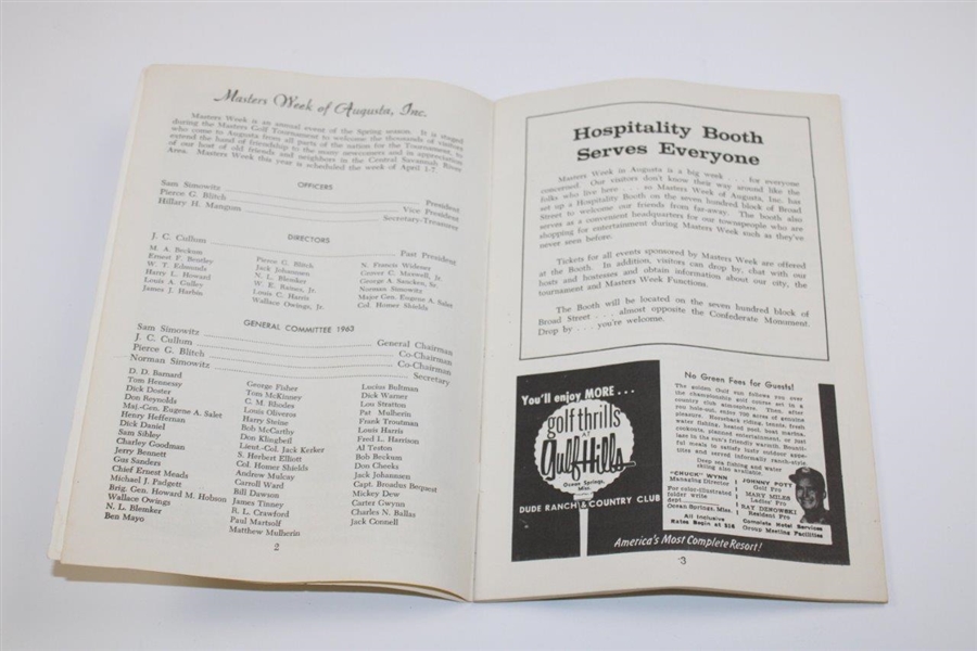 1963 Masters Week 'April in Augusta' April 1-7, 1963 Booklet