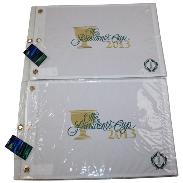 Two (2) 2013 Presidents Cup Embroidered Flags