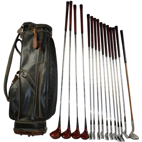 Walter Hagen's Personal Used Irons, Woods & Putter in Full Size Bag w/Bag Tags