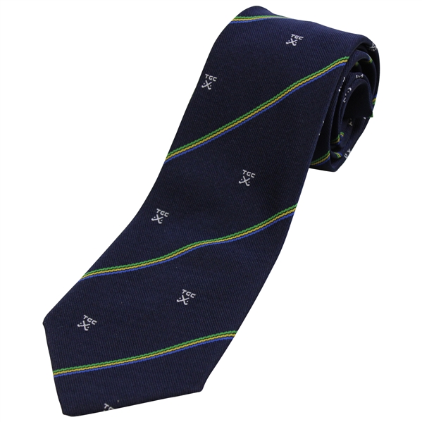 TGC Logo Navy Striped Maddocks & Dick Ltd Polyester Neck Tie Made in Scotland