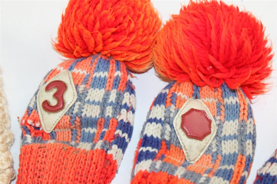 2 Sets Of Red & Tan Headcovers For Wood Shaft Or Classic Clubs