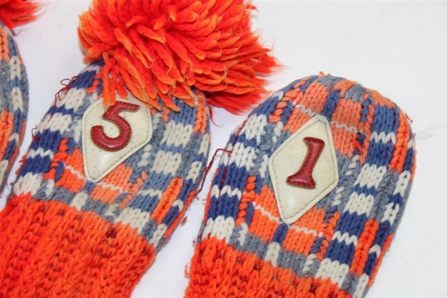 2 Sets Of Red & Tan Headcovers For Wood Shaft Or Classic Clubs