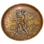 Vintage Copper Dish With A Knickered Golfer In The Center. Reverse Stamped