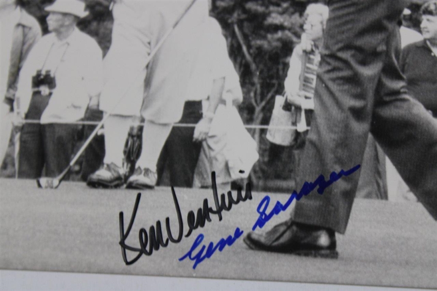 B & W Photo Of Ken Venturi Teeing Off And Gene Sarazen Watching Signed By Both JSA ALOA 