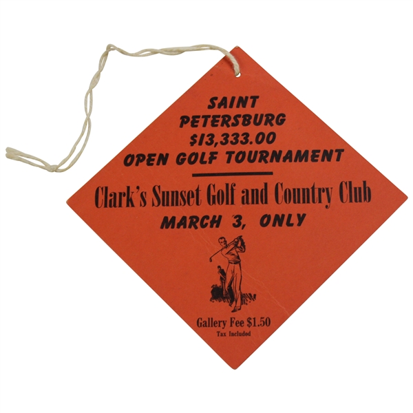 1946 Saint Petersburg $13,333.00 Open Final Rnd. Colorful Ticket - Ben Hogan's 24th PGA Tour Win!