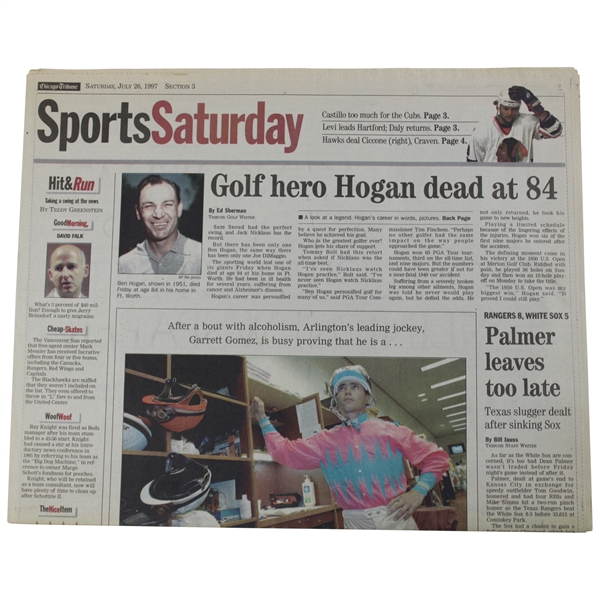 Chicago Tribune Sports Section Golf Hero Hogan Dead At 84 Back Is Full Of Photos