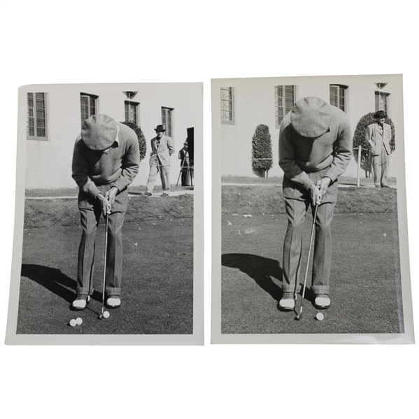 Two (2) Press Photos Of A Sequence Of Ben Hogan Putting At Riviera Both Stamped Alex Morrison On Reverse