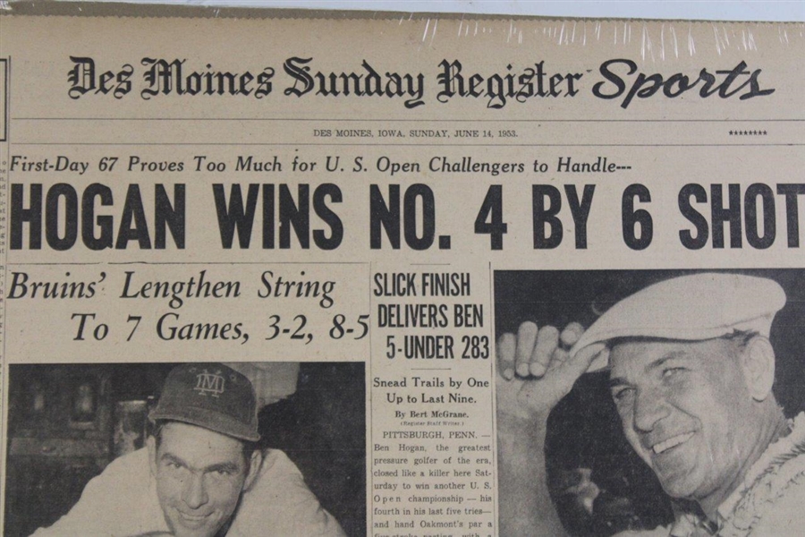 Des Moines Sunday Register Sports Dated June 14, 1953 Headline Hogan Wins No. 4 By 6 Shots (U.S. Open)