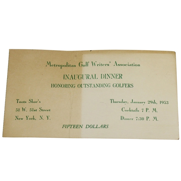 1953 Metropolitan Golf Writers Association Inaugural Dinner Invitation #141