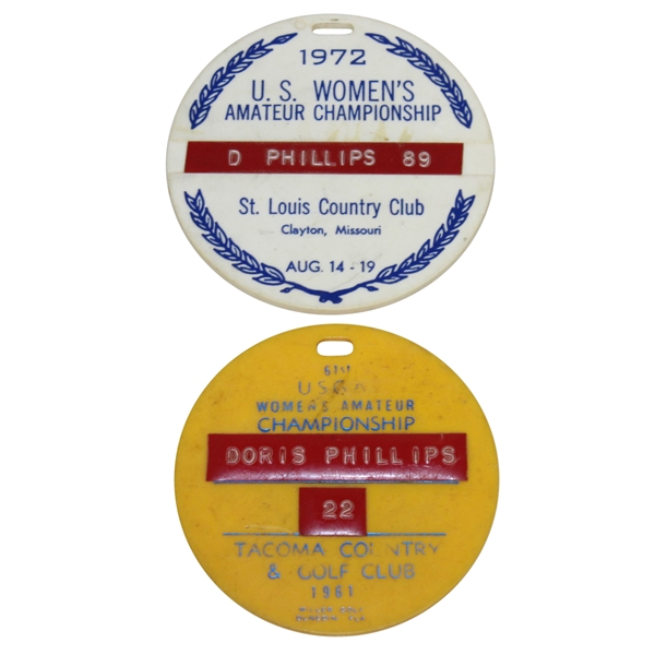 1961 & 1972 US Womens Amateur Championship Bag tags - Doris Phillips