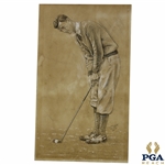 Original Pencil & Chalk on Board Sketch of Putting Golfer by Artist A.D. Mills