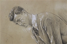 Original Pencil & Chalk on Board Sketch of Putting Golfer by Artist A.D. Mills