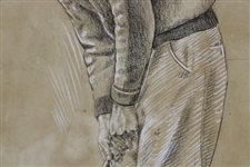 Original Pencil & Chalk on Board Sketch of Putting Golfer by Artist A.D. Mills