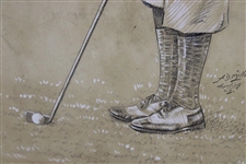 Original Pencil & Chalk on Board Sketch of Putting Golfer by Artist A.D. Mills