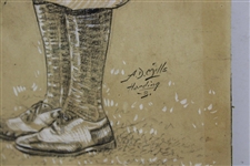 Original Pencil & Chalk on Board Sketch of Putting Golfer by Artist A.D. Mills