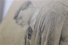 Original Pencil & Chalk on Board Sketch of Putting Golfer by Artist A.D. Mills