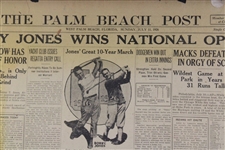 1926 'Bobby Jones Wins National Open' The Palm Beach Post Newspaper Page - July 11th
