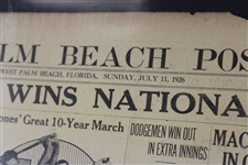 1926 'Bobby Jones Wins National Open' The Palm Beach Post Newspaper Page - July 11th