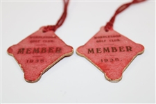 Two (2) 1935 Worplesdon Golf Club Member Badges with Original Strings