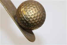 Brass Desk Letter Opener w/Dimple Golf Ball Handle & a Paperclip Holder w/Relief Period Golfer