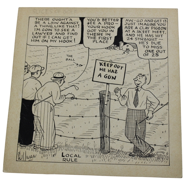 Original Pen & Ink Slice of Life Golf Cartoon By Sullivan. 