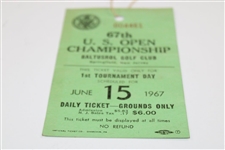 1967 US Open Ticket 1st Round Thursday June 15 Balustrol GC - Jack Nicklaus