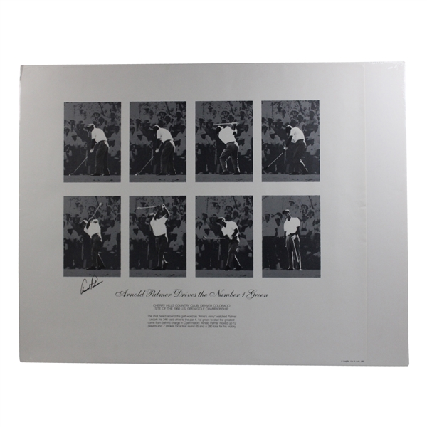 Arnold Palmer Signed 1985 Drives Number One Green 1960 US Open at Cherry Hills Print JSA ALOA