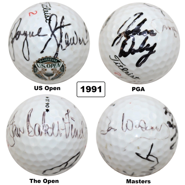 1991 Major Champs Stewart, Daly, Woosnam & Finch Multi-Signed Grand Slam Ball JSA ALOA