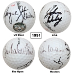 1991 Major Champs Stewart, Daly, Woosnam & Finch Multi-Signed Grand Slam Ball JSA ALOA