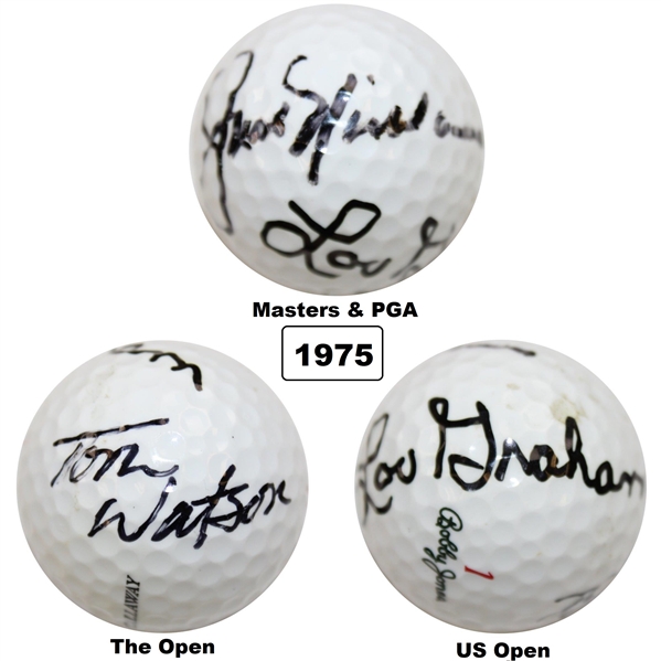 1975 Major Champs Nicklaus, Graham & Watson Multi-Signed Grand Slam Ball JSA ALOA