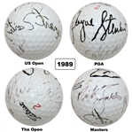 1989 Major Champs Stewart, Strange, Faldo & Calcavecchia Multi-Signed Grand Slam Ball JSA ALOA