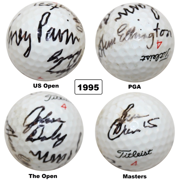 1995 Major Champs Pavin, Daly, Elkington & Crenshaw Multi-Signed Grand Slam Ball JSA ALOA