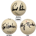 1964 Major Champs Arnold Palmer, Ken Venturi & Bobby Nichols Multi-Signed Grand Slam Ball JSA ALOA