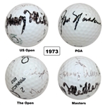 1973 Major Champs Nicklaus, Aaron, Miller & Weiskopf Multi-Signed Grand Slam Ball JSA ALOA