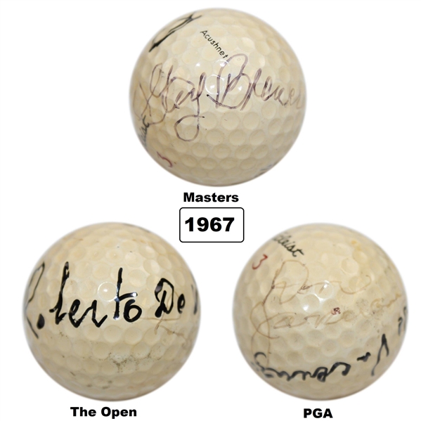 1967 Major Champs Roberto De Vicenzo, Gay Brewer & Don January Multi-Signed Grand Slam Ball JSA ALOA
