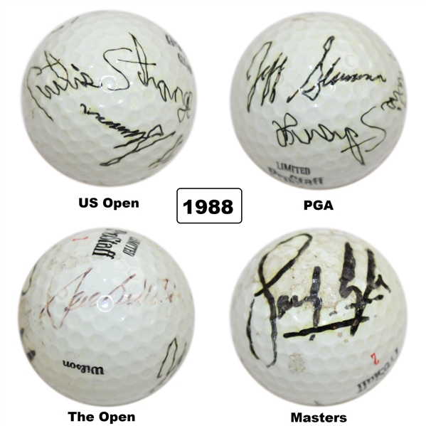 1988 Major Champs Ballesteros Lyle, Sluman & Strange Multi-Signed Grand Slam Ball JSA ALOA