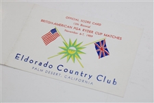 1959 Ryder Cup Official Scorecard Eldorado Palm Desert