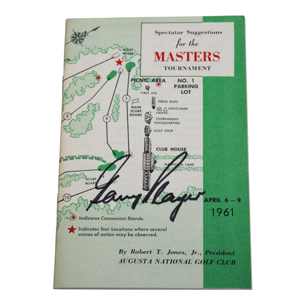 Champion Gary Player Signed 1961 Masters Spectator Guide JSA ALOA