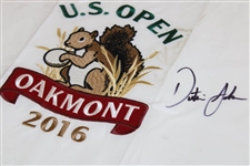 Dustin Johnson Signed 2016 US Open at Oakmont Embroidered Flag JSA ALOA