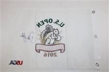 Dustin Johnson Signed 2016 US Open at Oakmont Embroidered Flag JSA ALOA