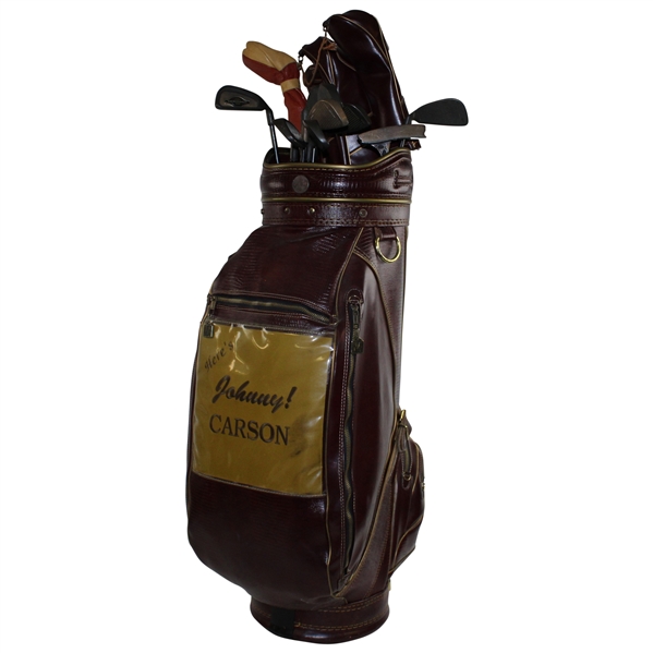 Johnny Carsons Personal Used Irons, Woods & Putter in Full Size Heres Johnny Golf Bag