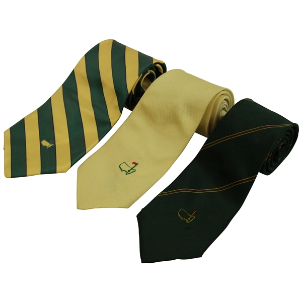 Three (3) Augusta National Golf Club Used Silk Ties - Yellow/Striped/Green