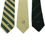 Three (3) Augusta National Golf Club Used Silk Ties - Yellow/Striped/Green