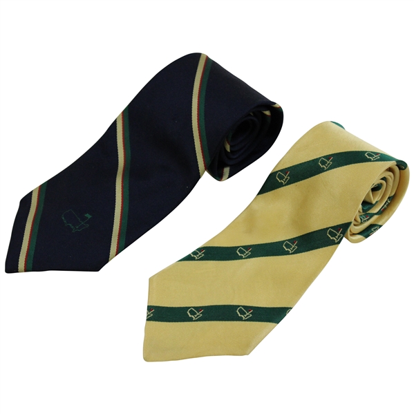 Two (2) Augusta National Golf Club Used Silk Ties - Navy/Striped