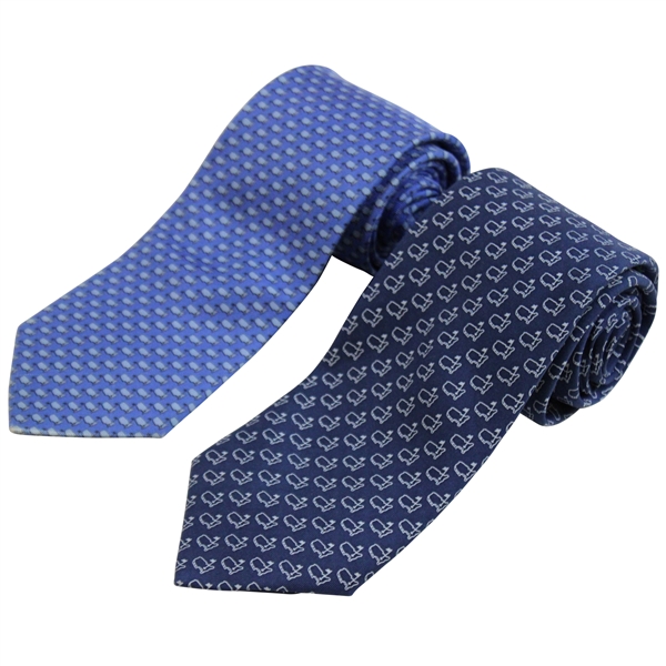 Two (2) Silk Ties - Augusta National Golf Club & The Masters - Lt Blue/Dk Blue