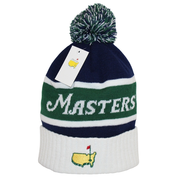 Masters Tournament White/Green/Navy Cotton Beanie Cap - New with Tags